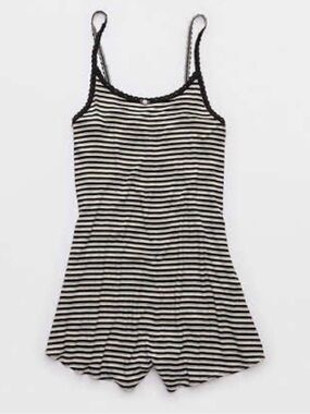 Aerie grey and black Striped Ribbed Spaghetti Romper